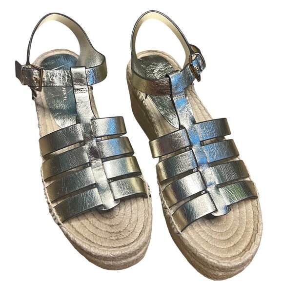 Tory Burch Espadrille Wedge Sandals Spark Gold Metallic Leather New Size 5.5 - Picture 8 of 16